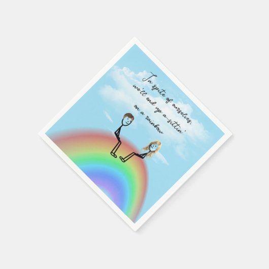 Strichmännchen auf einem Regenbogen Serviette (Ecke)