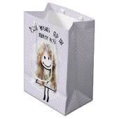 Strichmännchen auf Lavendelherzen Mittlere Geschenktüte (Vorderseite Schrägansicht)