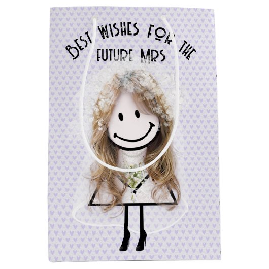 Strichmännchen auf Lavendelherzen Mittlere Geschenktüte (Vorderseite)