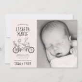 Strichmännchen auf Tandembike mit Kindersitz Einladung (Vorderseite)