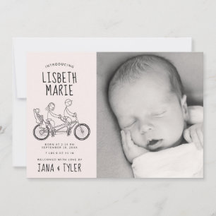 Strichmännchen auf Tandembike mit Kindersitz Einladung