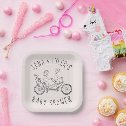 Strichmännchen auf Tandembike mit Kindersitz Pappteller (Party)