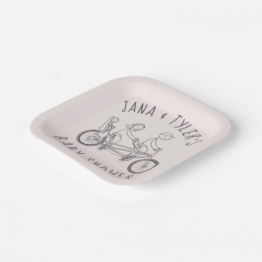 Strichmännchen auf Tandembike mit Kindersitz Pappteller (Gewinkelt)