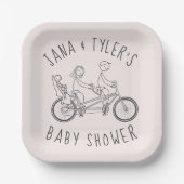 Strichmännchen auf Tandembike mit Kindersitz Pappteller (Vorderseite)