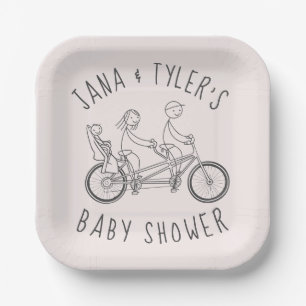 Strichmännchen auf Tandembike mit Kindersitz Pappteller