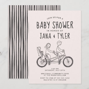 Strichmännchen auf Tandemfahrrad mit Babysitz  Einladung