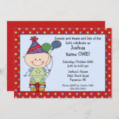 Strichmännchen Baby Boy 1. Geburtstag Einladung (Vorne/Hinten)