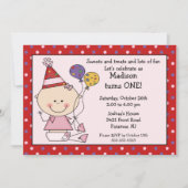 Strichmännchen Baby Girl 1. Geburtstag Einladung (Vorderseite)