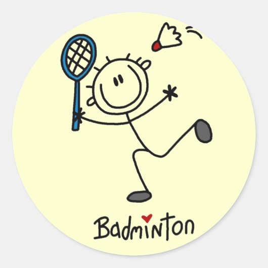 Strichmännchen Badminton T - Shirt und Geschenke Runder Aufkleber (Vorderseite)