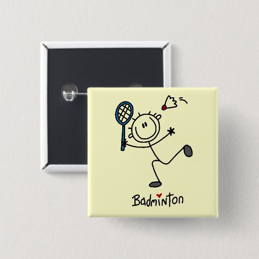 Strichmännchen-Badminton-T - Shirts und Geschenke Button (Vorne & Hinten)