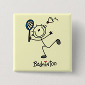 Strichmännchen-Badminton-T - Shirts und Geschenke Button (Vorderseite)