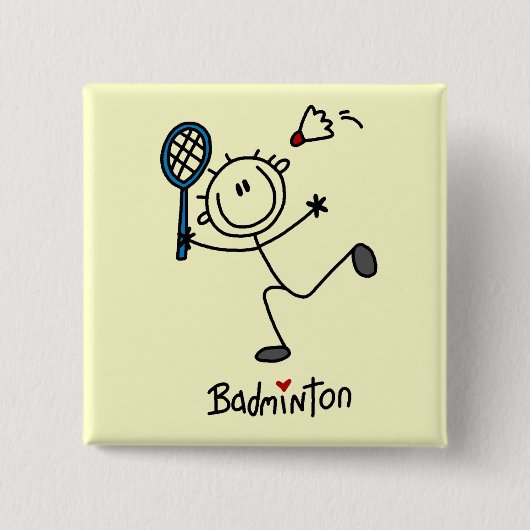 Strichmännchen-Badminton-T - Shirts und Geschenke Button (Vorderseite)