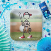 Strichmännchen Baseball-Spieler in Red Sneakers Pappteller (Party)