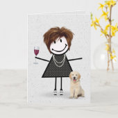 Strichmännchen Birthday Girl mit Golden Retriever Karte (Gelbe Blume)