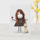 Strichmännchen Birthday Girl mit Golden Retriever Karte (Gelbe Blume)