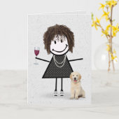Strichmännchen Birthday Girl mit Golden Retriever Karte (Gelbe Blume)