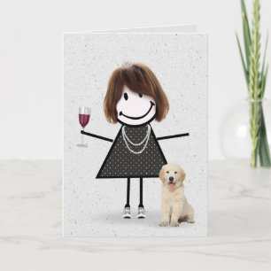 Strichmännchen Birthday Girl mit Golden Retriever Karte
