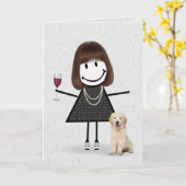 Strichmännchen Birthday Girl mit Golden Retriever Karte (Gelbe Blume)