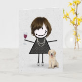 Strichmännchen Birthday Girl mit Hund Karte (Gelbe Blume)