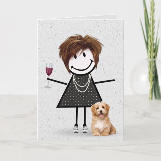 Strichmännchen Birthday Girl mit Hund Karte (Vorderseite)