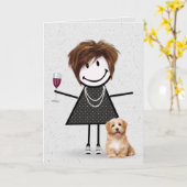 Strichmännchen Birthday Girl mit Hund Karte (Gelbe Blume)