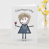 Strichmännchen Birthday Girl with Wine Glass Karte (Gelbe Blume)