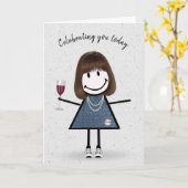 Strichmännchen Birthday Girl with Wine Glass Karte (Gelbe Blume)