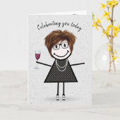Strichmännchen Birthday Girl with Wine Glass Karte (Gelbe Blume)