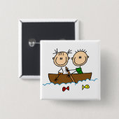 Strichmännchen-Boot-Angel-T-Shirts und Geschenke Button (Vorne & Hinten)