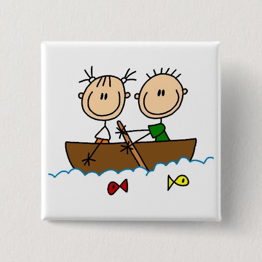 Strichmännchen-Boot-Angel-T-Shirts und Geschenke Button (Vorderseite)