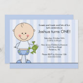 Strichmännchen Boy 1. Geburtstag Einladung (Vorne/Hinten)