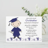 Strichmännchen Boy Abschluss Einladung (Stehend Vorderseite)