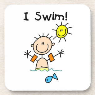 Strichmännchen Boy I Swim Getränkeuntersetzer
