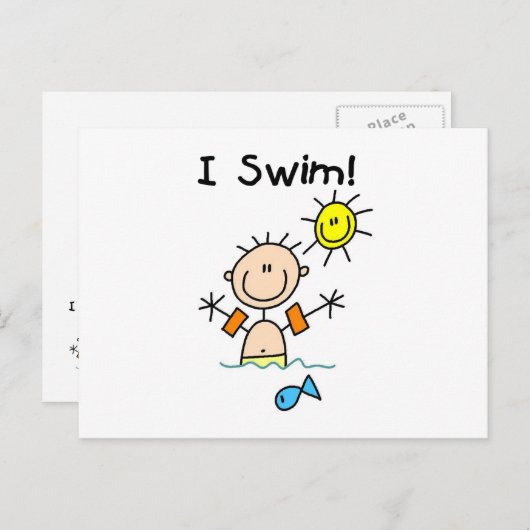 Strichmännchen Boy I Swim Postkarte (Vorne/Hinten)