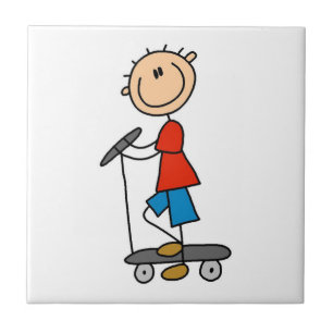 Strichmännchen Boy on Scooter Fliese