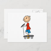 Strichmännchen Boy on Scooter Postkarte (Vorne/Hinten)