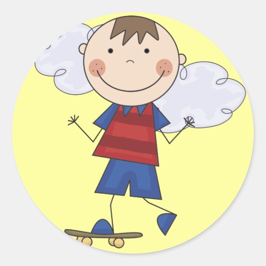 Strichmännchen Boy Skateboarder Tshirts und Gesche Runder Aufkleber (Vorderseite)