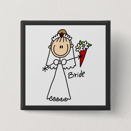 Strichmännchen-Braut-T-Shirts und Geschenke Button (Vorderseite)