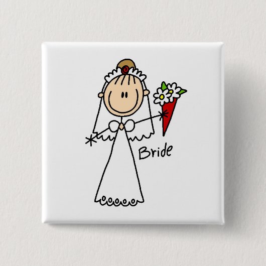 Strichmännchen-Braut-T-Shirts und Geschenke Button (Vorderseite)