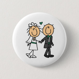 Strichmännchen-Braut und Bräutigam-T - Shirts und Button