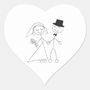 Strichmännchen Bride & Groom Wedding Hearts Herz-Aufkleber