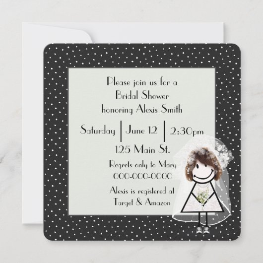 Strichmännchen Bride on Polka Dots Einladung (Vorderseite)