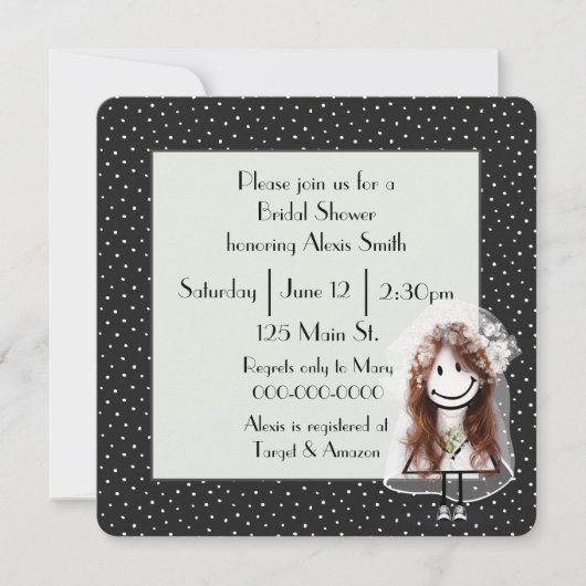 Strichmännchen Bride on Polka Dots Einladung (Vorderseite)