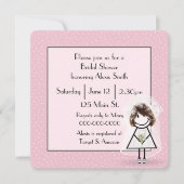 Strichmännchen Bridge auf rosa Polka Dots Einladung (Vorderseite)