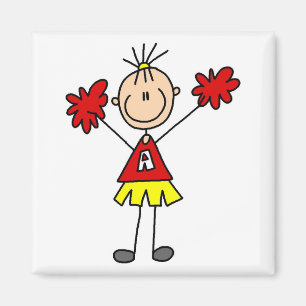 Strichmännchen Cheerleader - Rot und Gold Magnet