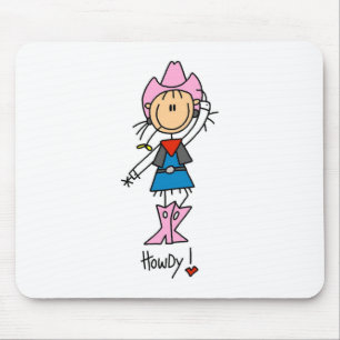 Strichmännchen-Cowgirl im rosa Hut/in den Stiefel Mousepad