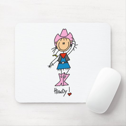 Strichmännchen-Cowgirl im rosa Hut/in den Stiefeln Mousepad (Mit Mouse)