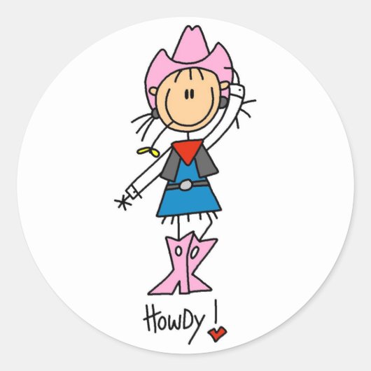 Strichmännchen Cowgirl in Pink Hat/Boots Sticker (Vorderseite)