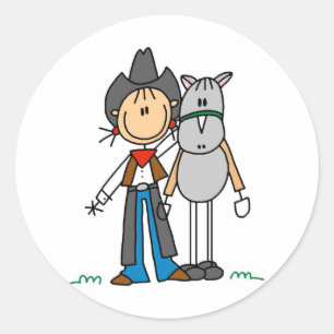 Strichmännchen Cowgirl mit Horse Stickers