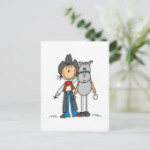 Strichmännchen Cowgirl mit Horse Tshirts Postkarte (Stehend Vorderseite)